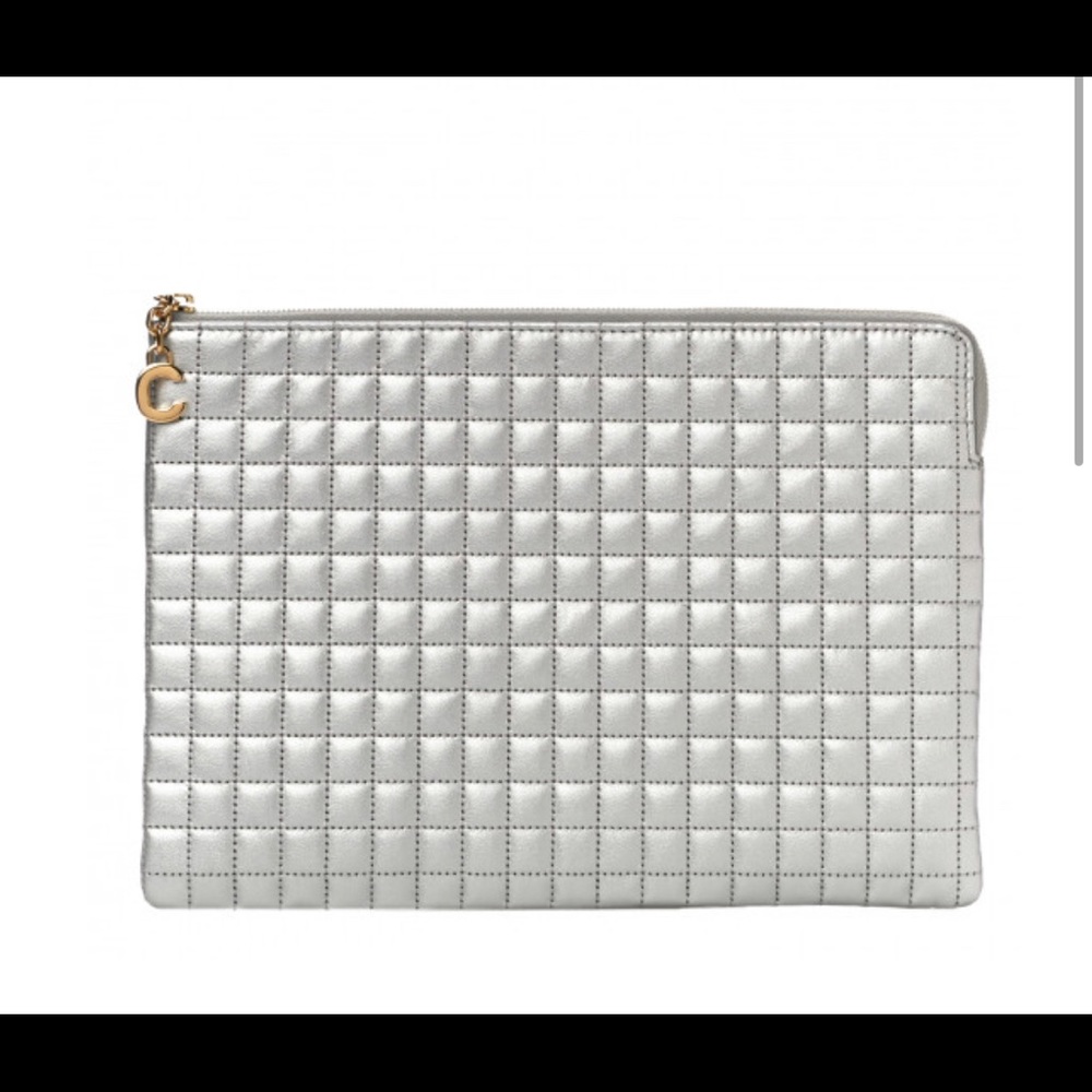 Celine C Charm Silver Quilted Calfskin Pouch New with Dust Bag - Picture 1 of 4